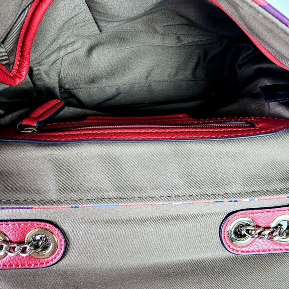 Emma & Sophia Floral Leather Coral Purple Handbag - Picture 9 of 10